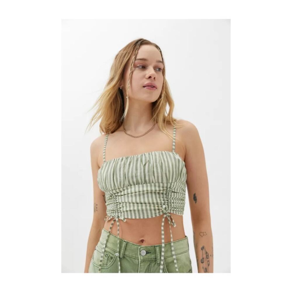 URBAN OUTFITTERS Deja Cinched Cami Green & White Striped Size Small